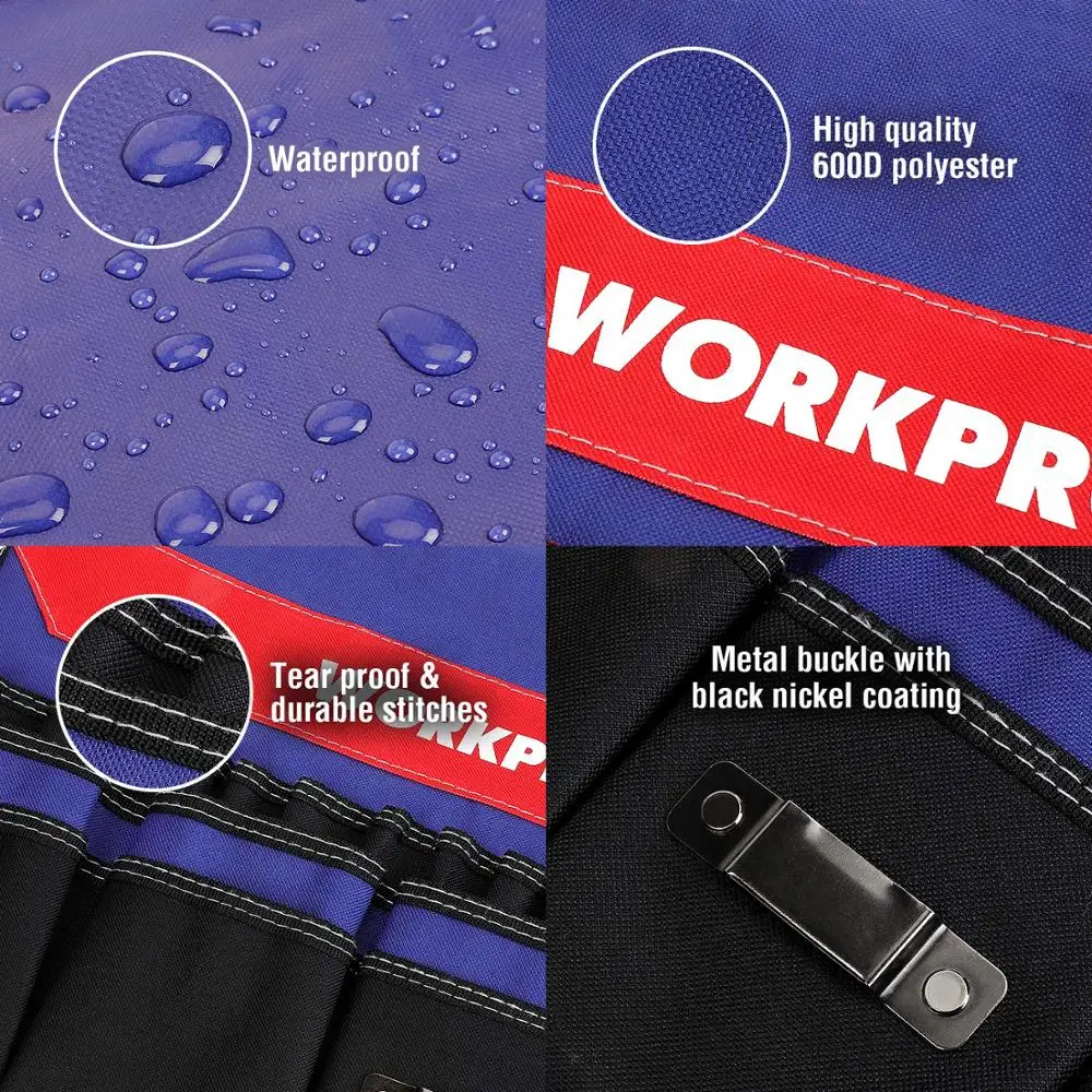 WORKPRO 5갤런 버킷 도구 정리함 버킷 보스 도구 가방(51개 포켓 포함) 3.5-5갤런 버킷에 적합(도구 제외)