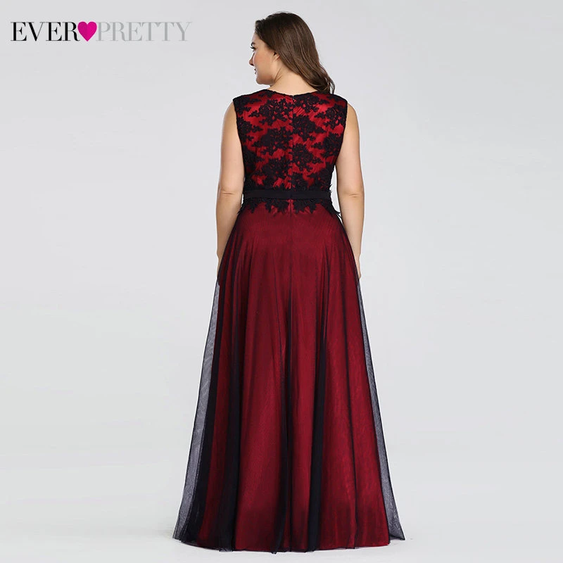 Plus Size Burgundy Prom Dresses Long Ever Pretty A-Line Lace Sleeveless Sashes Prom Dresses for Women Elegant Party Gowns 2020