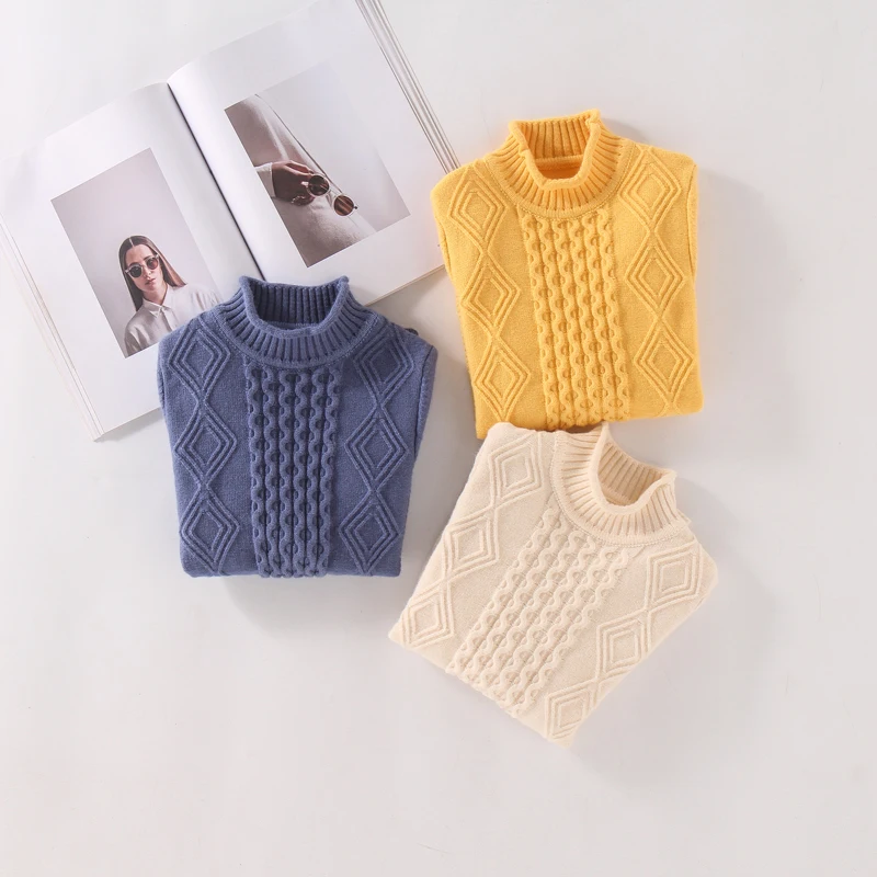 Зимние Свитера для девочек 4-14 лет; детская одежда с высоким воротником; пуловеры; вязаные свитера для девочек; одежда для детей
