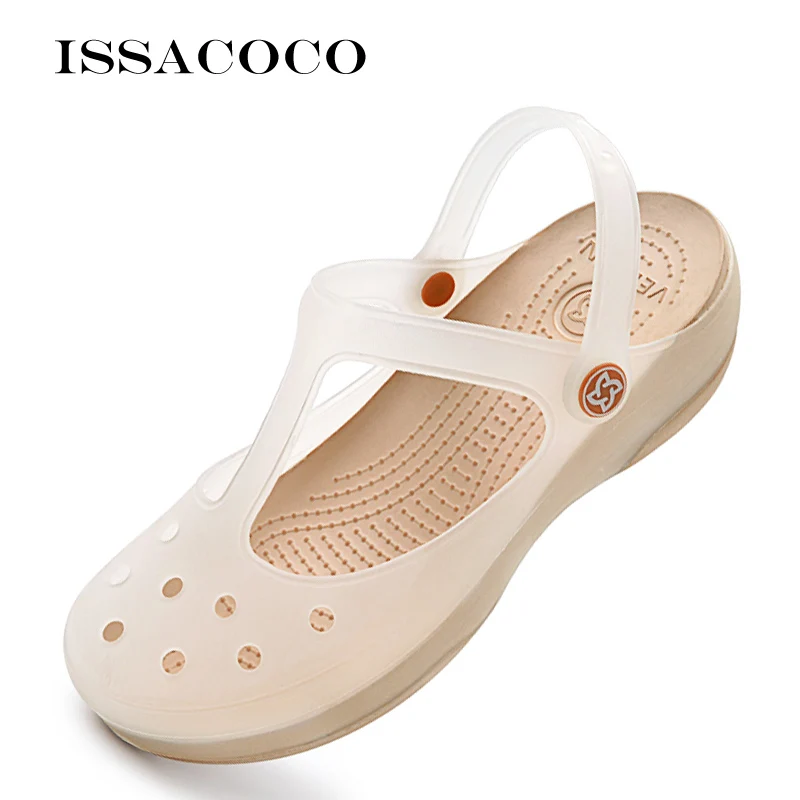 Summer Women's Wedge Platform Jelly Beach Sabot Transparent Shoes Sandals For Girls Sanitary Clogs Woman Medical Hoof ISSACOCO women sandals,women wedges heels shoes
