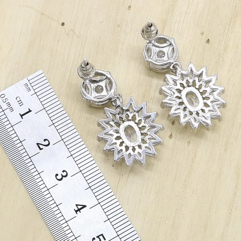 Wedding Silver Jewelry Sets For Women White Cubic Zirconia Necklace Earrings Gift Box