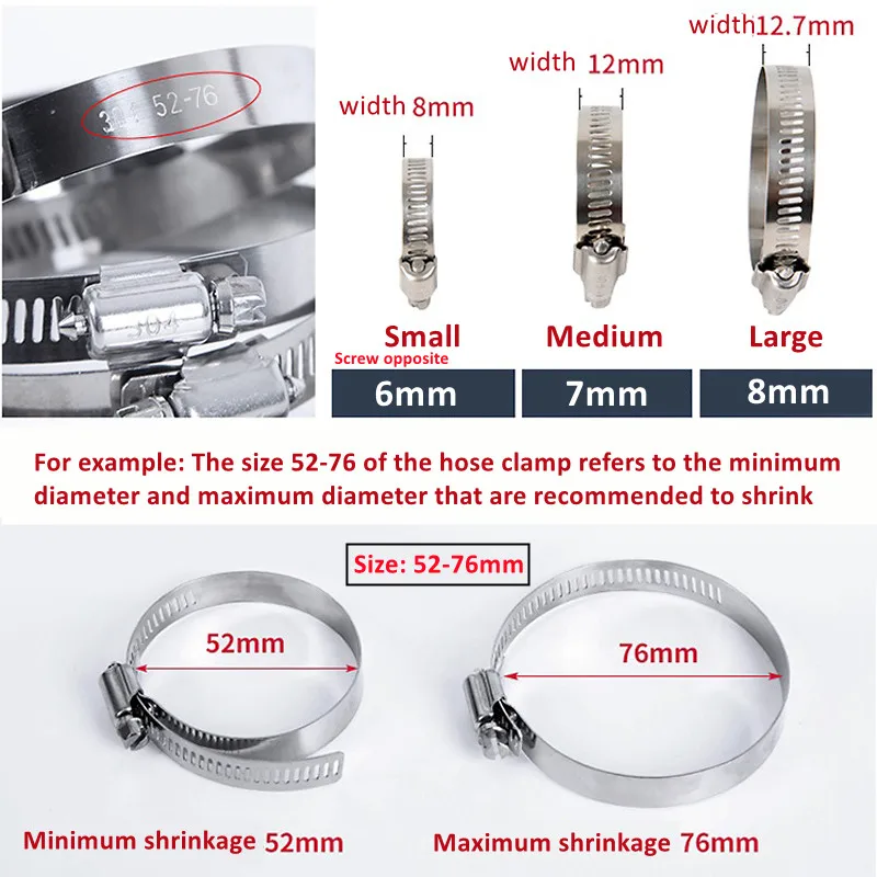 8mm-700mm Stainless Steel Adjustable Drive Hose Clamp Fuel Line Worm Size Clip Hoop Snap American Hose clamps 10pcs