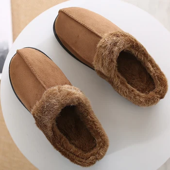 

Men's slippers Winter Velvet Short plush Suede House shoes for male Soft Indoor warm Light weight men Fur slippers man Non slip
