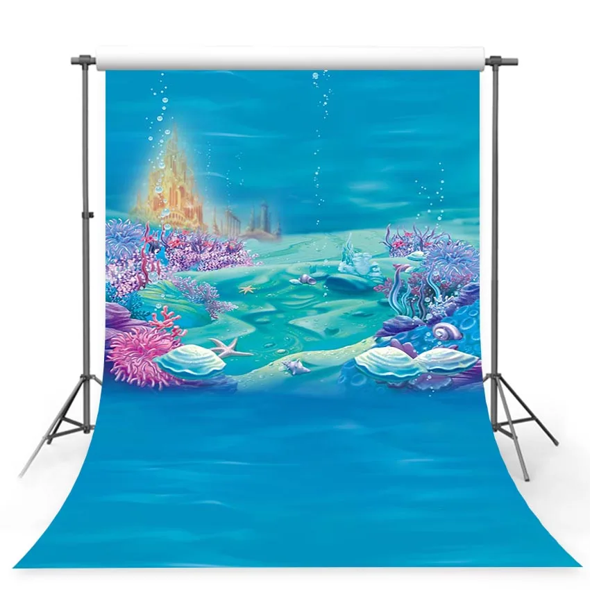 

MEHOFOTO Little Mermaid Under Sea Bed Caslte Corals Ariel Princess Photography Backdrop Baby Party Birthday Photo Background