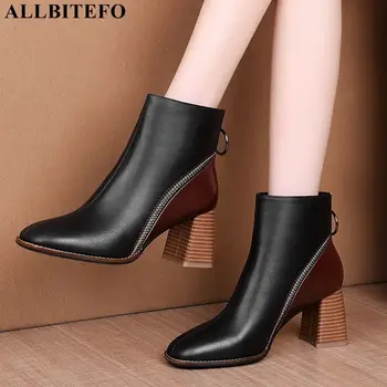 

ALLBITEFO large size:34-41 genuine leather high heels women boots high quality thick heel ankle boots for women winter boots