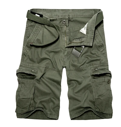 Army green Лето, мужские хлопковые армейские Шорты Cargo, мужские повседневные шорты с несколькими карманами, свободные шорты цвета хаки, бермуды, прямые поставки 29-40 - Цвет: Army green