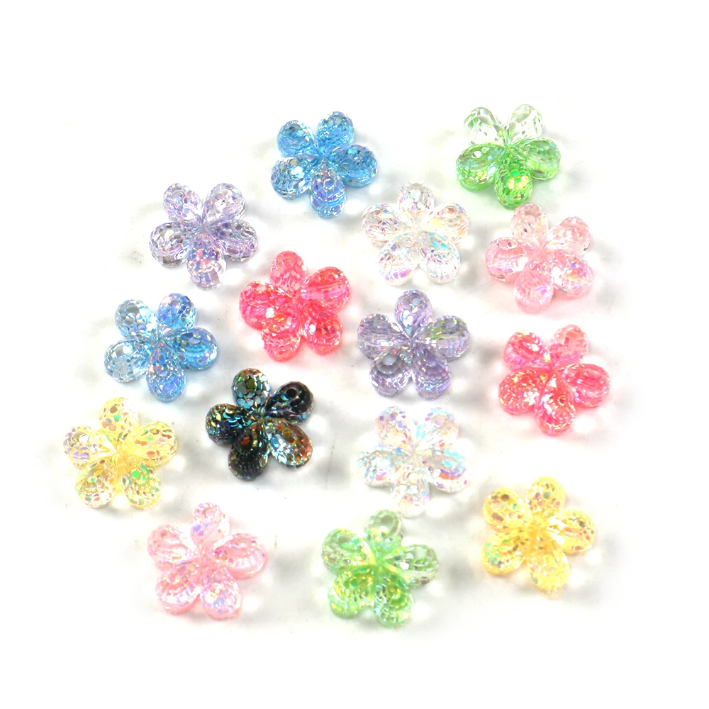 David accessories 50pcs/lot Flower Star Clear Glitter 3D Resin DIY Bow Bag Material Home Decoration Mix Color,50Yc8151