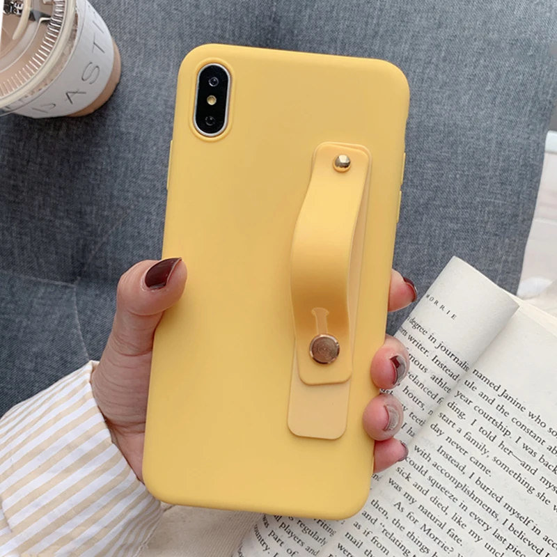 Простой матовый чехол из ТПУ с подставкой для Motorola Moto G7 power G6 Plus G5S G5 E5 Play E4+ X4 C Z3 наручный ремешок чехол - Цвет: WristStand Yellow
