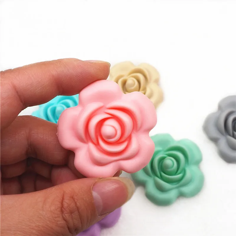 Chengkai 50PCS Silicone Rose Flower Beads DIY Baby Pacifier Dummy Teething Chewable Nursing Jewelry Pendant Teether Toy Bead