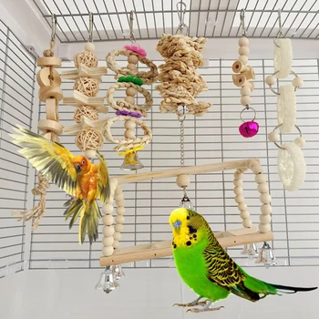 

7Pcs/Set Parrot Swing Chewing Cage Toys Hanging Bell Bird Teeth Care Molar for Small Parakeets Cockatiels Conures Finches Macaws