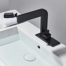 Free Shipping Creative Black Waterfall Basin Faucet Bathroom Faucet Deck Mounted Hot & Cold Water Mxer Crane Brass Material