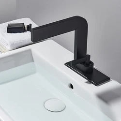 Free Shipping Creative Black Waterfall Basin Faucet Bathroom Faucet Deck Mounted Hot & Cold Water Mxer Crane Brass Material