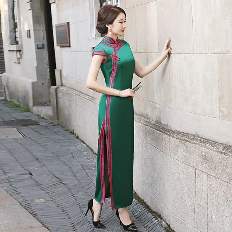 Китайское традиционное ретро-изменение Cheongsam элегантное Qipao повседневное Cheongsam вечернее платье, пикантное платье макси Vestido плюс размер