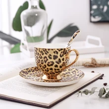 Leopard Print Gold-plated Coffee Cup Bone China Cup and Saucer Set Palace Style Afternoon Tea Ceramic Cup and Saucer