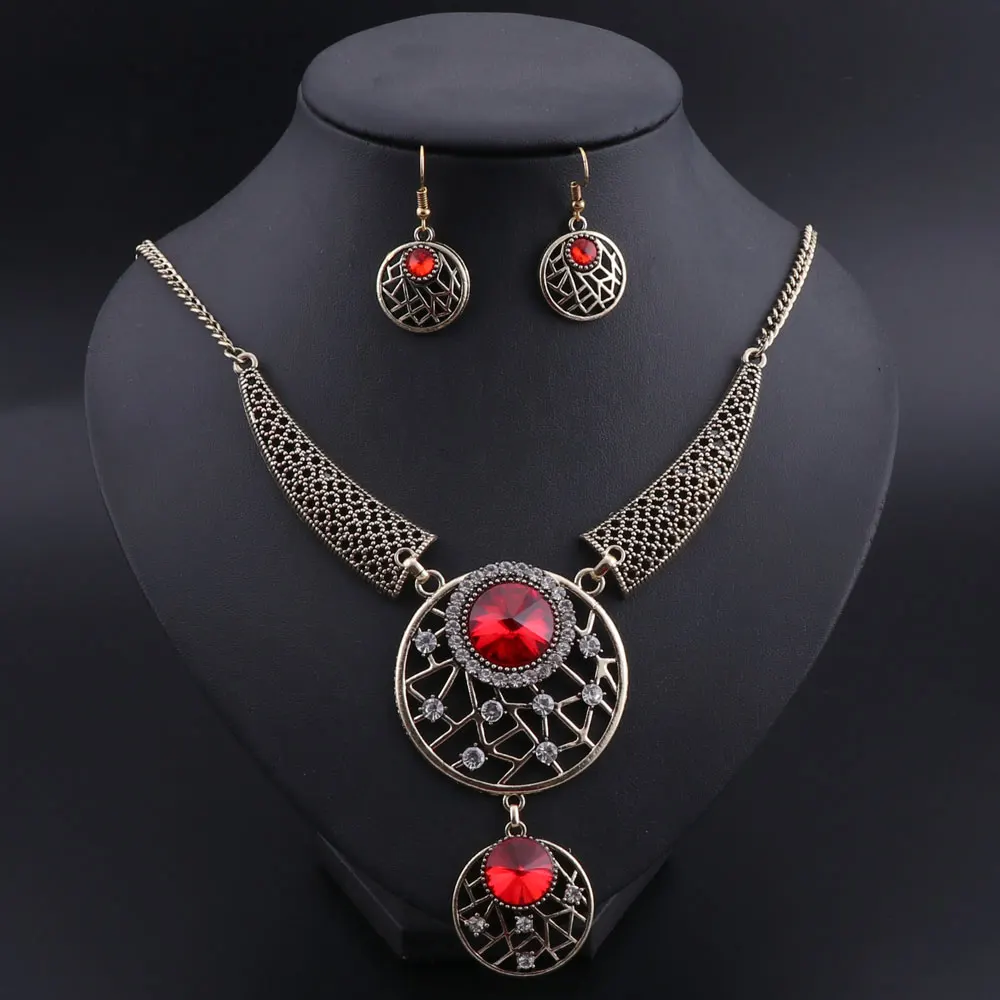 Винтажное ожерелье серьги наборы для женщин старинное золото кулон ожерелье s серьги кристаллы, украшения