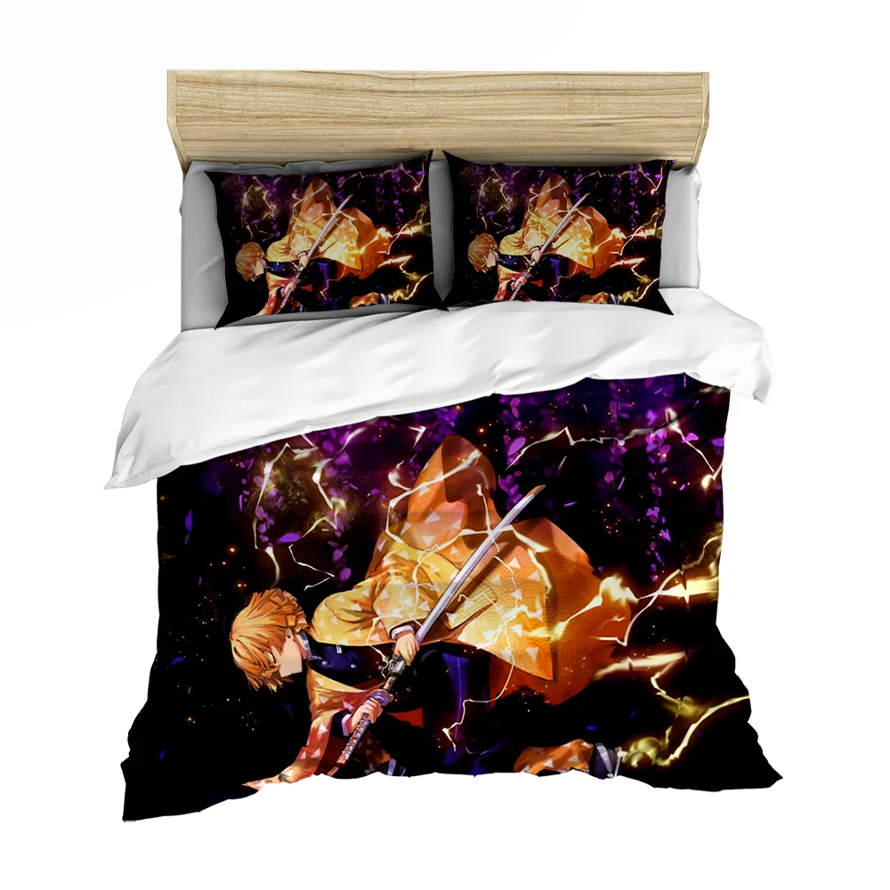 Demon Blade Bedding Set 3 Piece Duvet Cover Anime Bed Quilt Cover 3D Printing Bedding Single Double Kids Blue Bed Cover Set