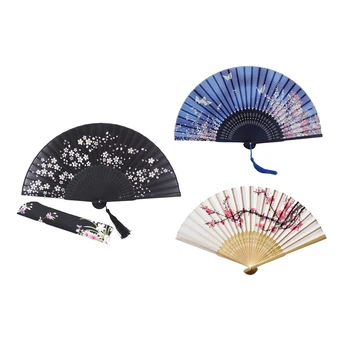 

1Pcs Charming Elegant Cherry Blossom Bamboo Fan Hand Fan & 2Pcs Cherry Blossom and Butterflies the Plum Blossom Pattern