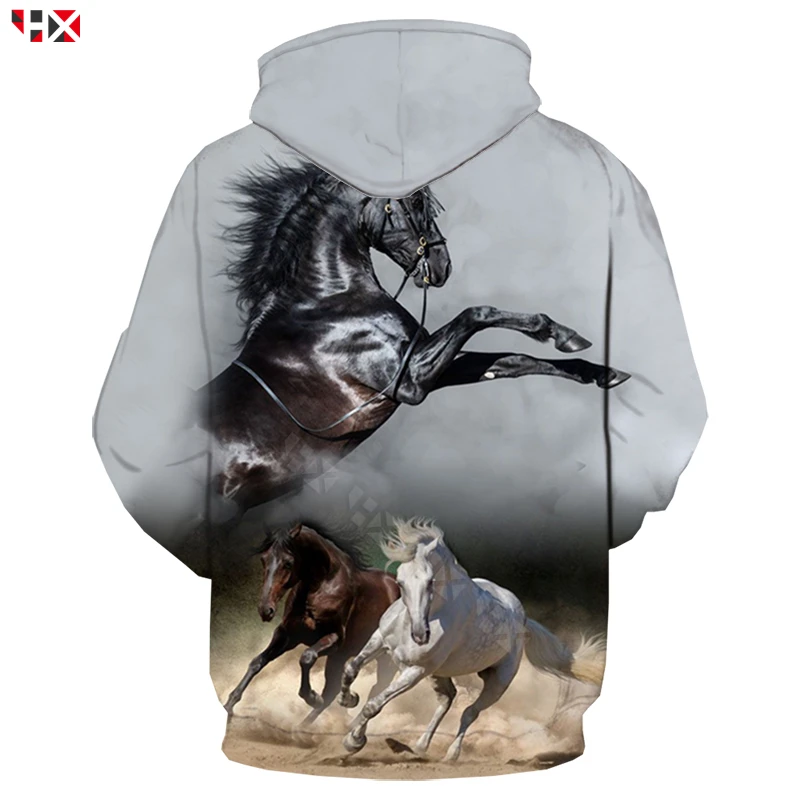 Moda animal cavalo hoodies masculino feminino impressão