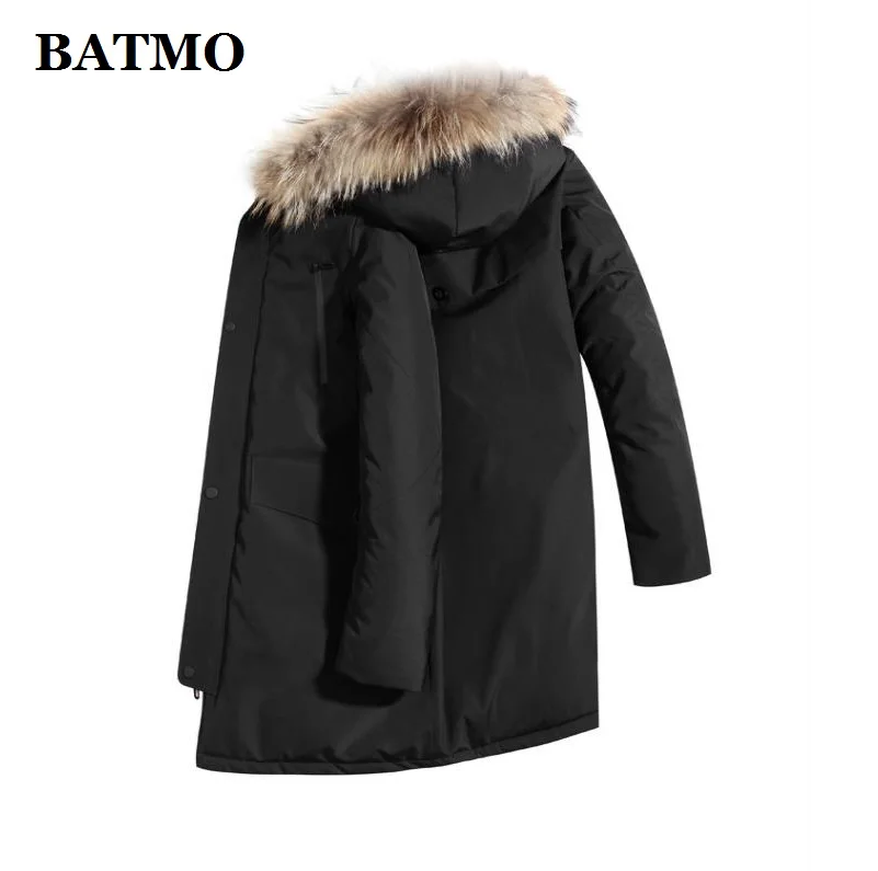 BATMO Новое поступление Зима высокого качества енот меховой воротник 90% белый утиный пух с капюшоном куртки мужские, мужские зимние теплые пальто, 6190