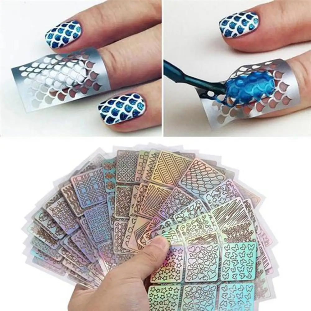 

6/12/24 Sheet DIY Nail Art Vinyls Mold Stencil Hollow Template Guide Stickers Reusable DIY Nail Art Tool Easy to Use Hollow