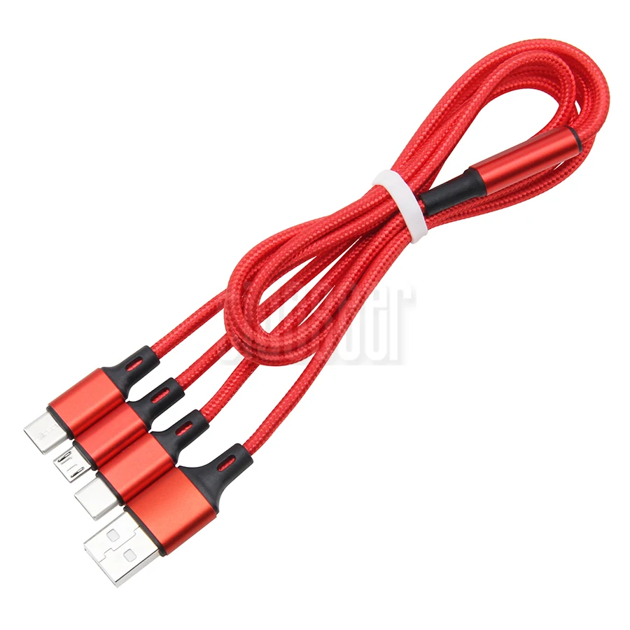 US $1.472.46 12M Nylon Multi 3 In 1 Fast Charging Cable 8Pin Type C Micro USB Charger Cord Wire For IPhone 11 XR For Samsung Android Phones