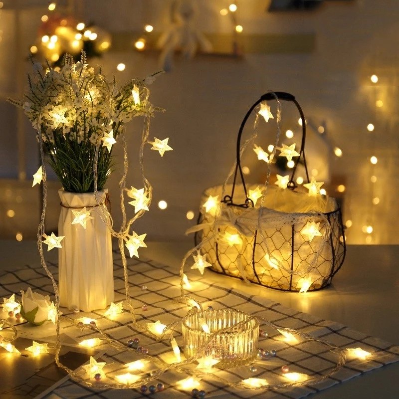 

New Year Christmas Party Decor Warm White Colorful 20LED Indoor Decor String Star Fairy Lights Party Holiday garland led lamp