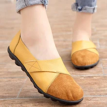 Женские весенние туфли на танкетке, с острым носком, на застежке-липучке, из натуральной кожи, на плоской подошве, женские водонепроницаемые Мокасины, размер 44, scarpe donna