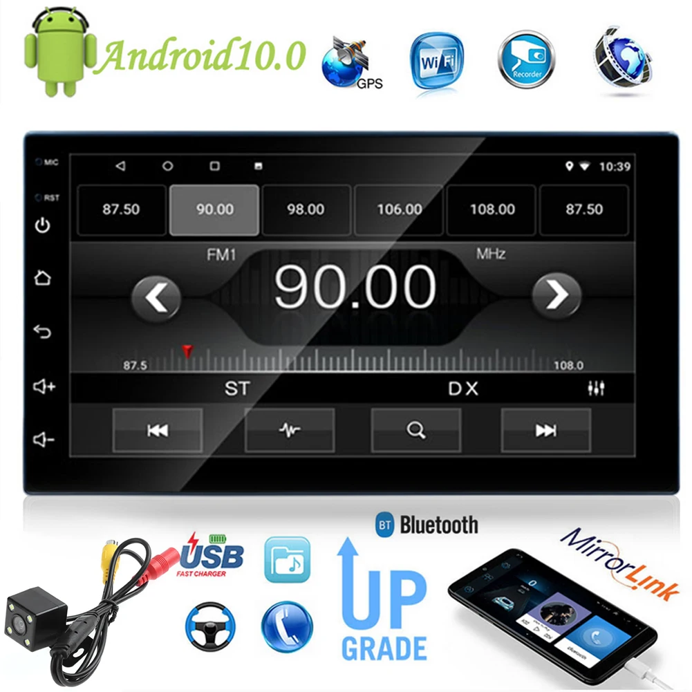 708C 2DIN Car Radio Quad Core Android 10 GPS BDS Bluetooth WiFi Multimedia Video Player 7 inch Touch Screen Head Unit
