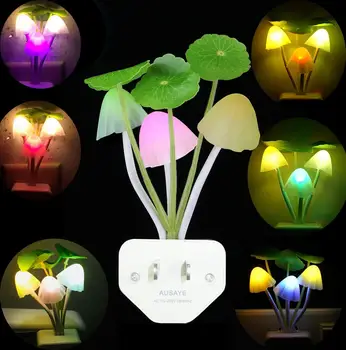 

2 PCS Color Changing Nursery Mushroom Night Light Plug in Led Wall Lamp with Dusk To Dawn Sensor For Kids Baby Sleeping