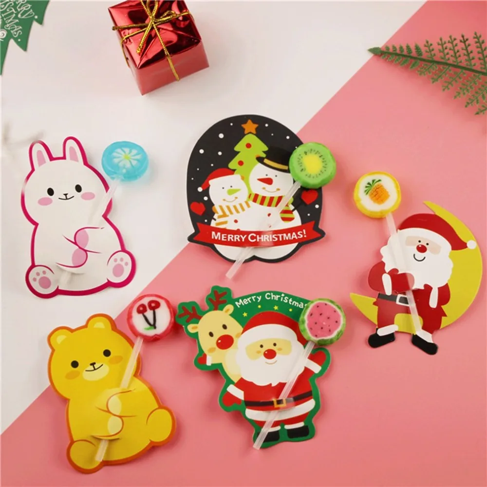 

50Pcs Santa Claus Penguin Lollipop Christmas Card Lolly Sugar-loaf Xmas Party Decorations Gift