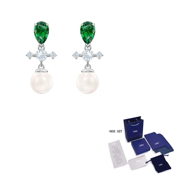 

SWA Fashion Jewelry New PERFECTION Drop Pierced Earrings Green Water Drop Crystal Pearl Female Simple Casual Romantic Gift