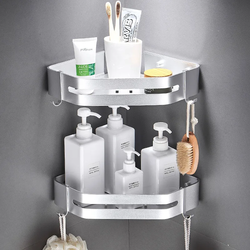 

Hole-Punched Bathroom Rack Triangle Basket Alumimum Wall Hangers Toilet Tripod Bathroom Corner Storage Rack Multilayer