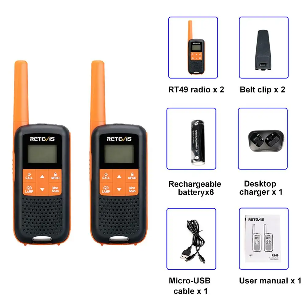 Рация Retevis RT649/RT49 PMR446 FRS для семейного использования 2 шт. водонепроницаемая IP65
