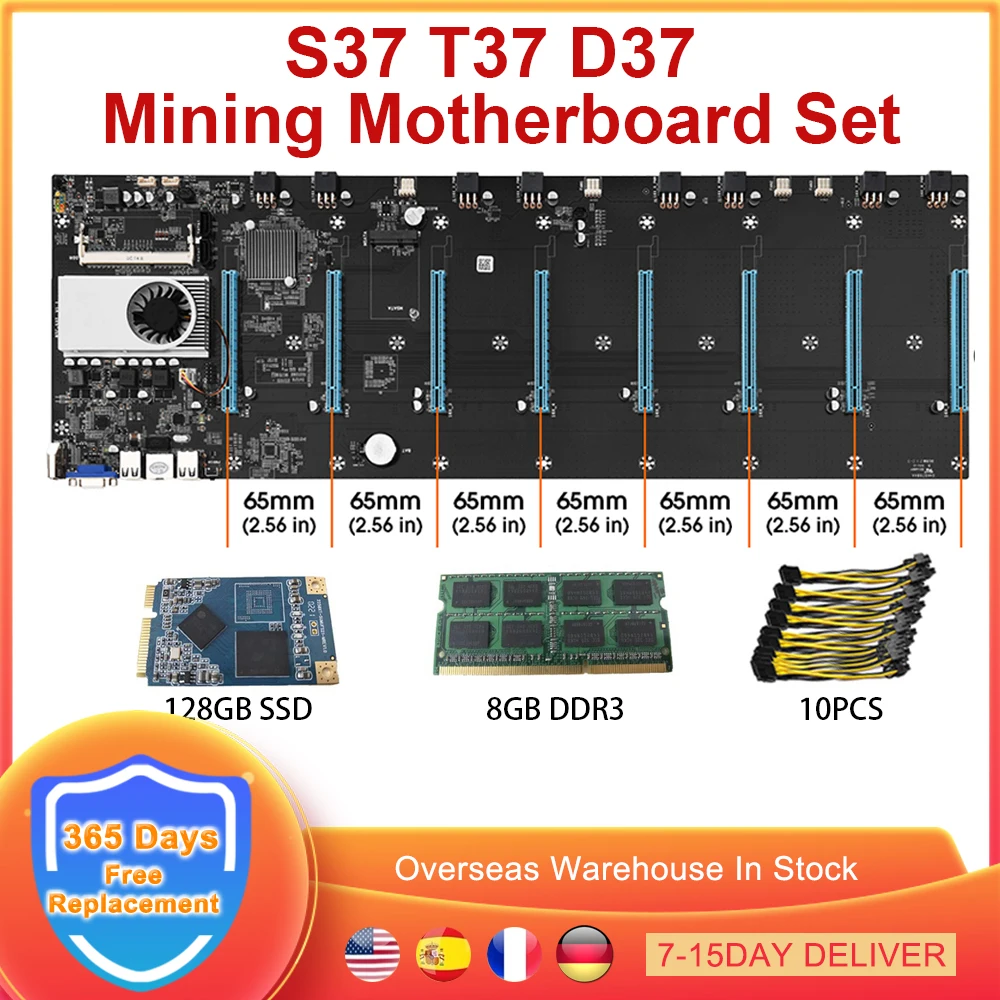 Набор материнской платы для майнинга BTC S37 T37 D37 MSATA 1600 МГц ОЗУ 4/8 ГБ DDR3 128 Гб SSD 8Pin