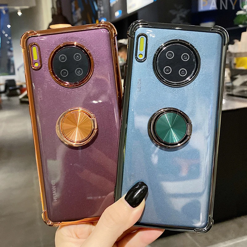 

Panyu Phone Case For Huawei P40 P30 Mate 30 20 Pro Luxury Clear Ring Magnetic Transparent Back Cover Bracket Shockproof Shell