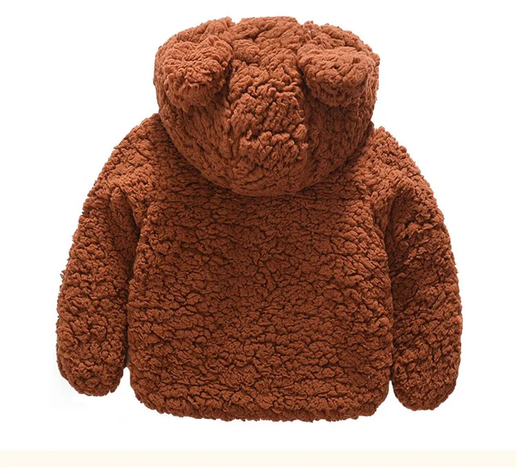 Baby Winter Coat Children Plus Velvet Thick Warm Quilted Woolen Coat Boy and Girl Cartoon Hooded Lamb Fur Baby coat