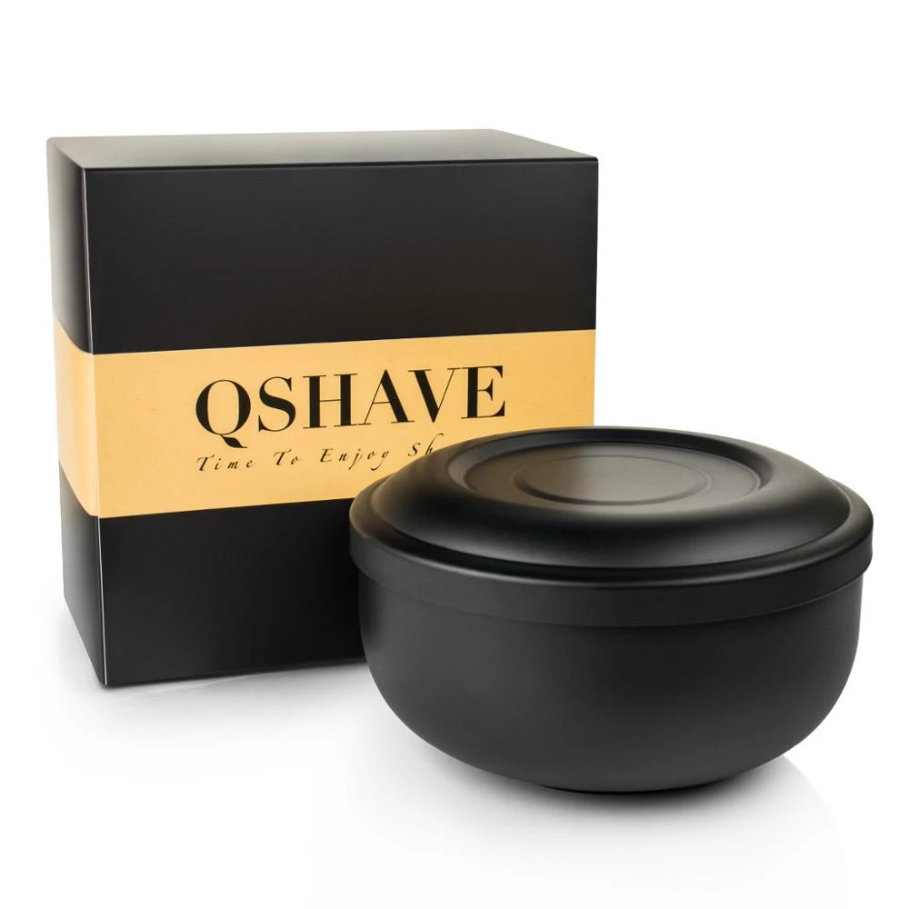 Qshave Black Stainless Steel Shaving Soap Bowl Double Edge Razor Brush