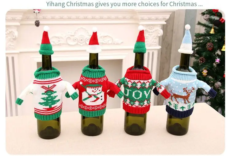 Christmas Decoration，Wine Bottle Cover Sweater Wine Small Tree Snowman Elk Letter 4 Styles | Дом и сад