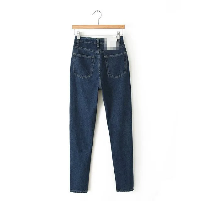 Для женщин Высокая Талия Джинсы Карманы Street Wear Зауженные джинсы Высокое качество джинсовые штаны