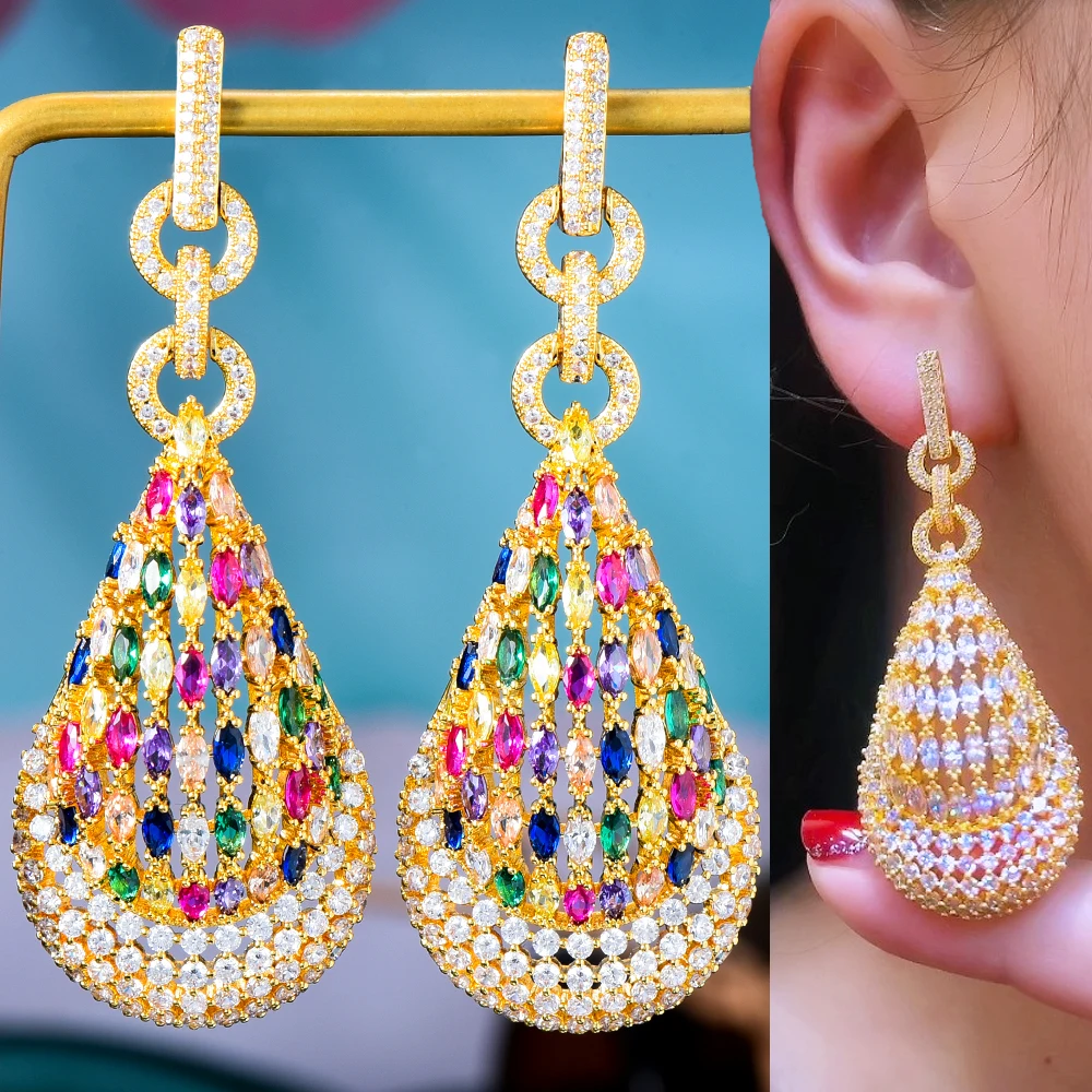 

Missvikki Original Luxury Earrings серьги Long Dangle Earrings Full Mirco Paved Cubic Zircon CZ For Women Wedding Jewelry