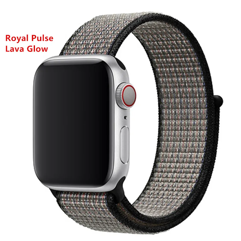Royal Pulse Lava 9 Нейлоновый ремешок для apple watch 5 4 полосным 44 мм/40 мм в едином положении во время занятий легкой атлетикой, apple watch 42mm 38 мм и нержавеющая сталь металлический корпус наручных часов iwatch серии 5/4/3/2 разноцветный коннектор ремешок для часов - Цвет ремешка: Royal Pulse Lava 9