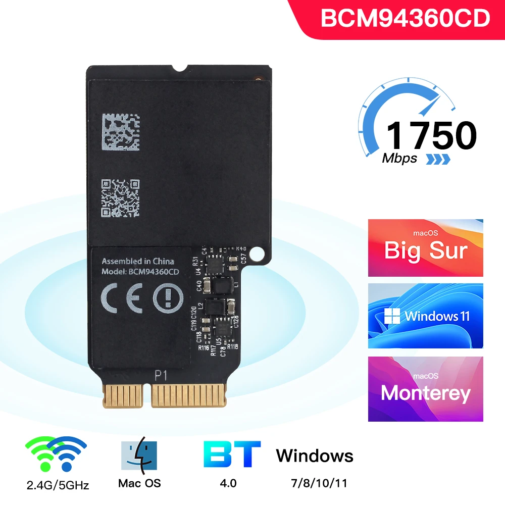 1750mbps Dual Band Wifi Bluetooth Card 2.4ghz/5ghz Bt 4.0