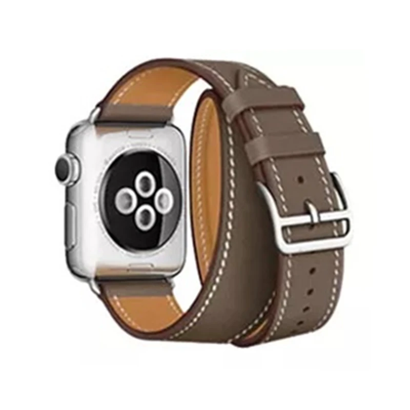 Подолом логотип Swift кожаный двойной один за туром ремешок для наручных часов Apple Watch Series 5 4 3 2 1 44/40 мм 42 38 мм и нержавеющая сталь металлический корпус для наручных часов iWatch, браслет - Цвет ремешка: Taupe