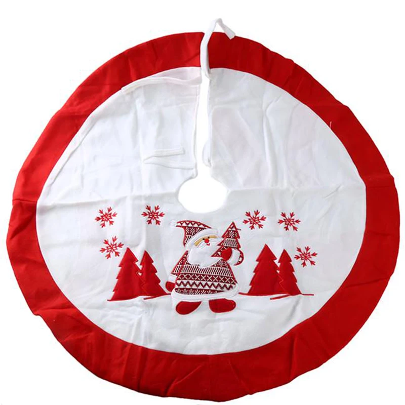 Christmas Decorations Christmas Tree Skirt Christmas Tree Skirt High-end Embroidery Christmas Supplies Holiday Supplies - Color: Red edge on white