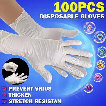 

100pcs White Disposable Latex Gloves Non-Slip Acid and Alkali Laboratory Rubber Latex Gloves Garden Household Cleaning Products