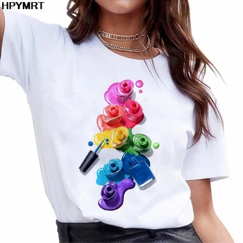 

2020 new Summer 90s Vogue Women's Tshirt Fashion Tops Female T-Shirts Harajuku Lady Cosmetics 3D Printed O-Neck t shirt Clothing