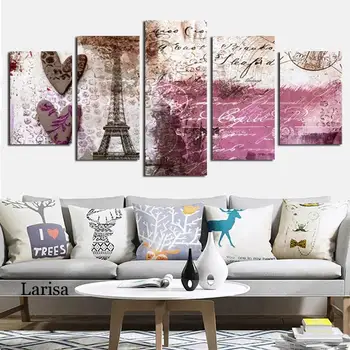 

Modern Waterproof Ink Printing Poster Paris Architecture Eiffel Tower Hd Art Canvas Painting Home Decor Mural 5Pcs No Frame