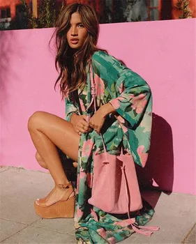 

Print Chiffon Beach Cover up Tunics for Beach Long Kaftan Bikini Cover up Robe de Plage Sarong Beach Swimsuit coverup