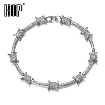 

Hip Hop 8MM Iced Out Bling CZ Rock Thorns Cuban Link Cubic Zirconia Bracelet For Men Women Jewelry With Solid Back