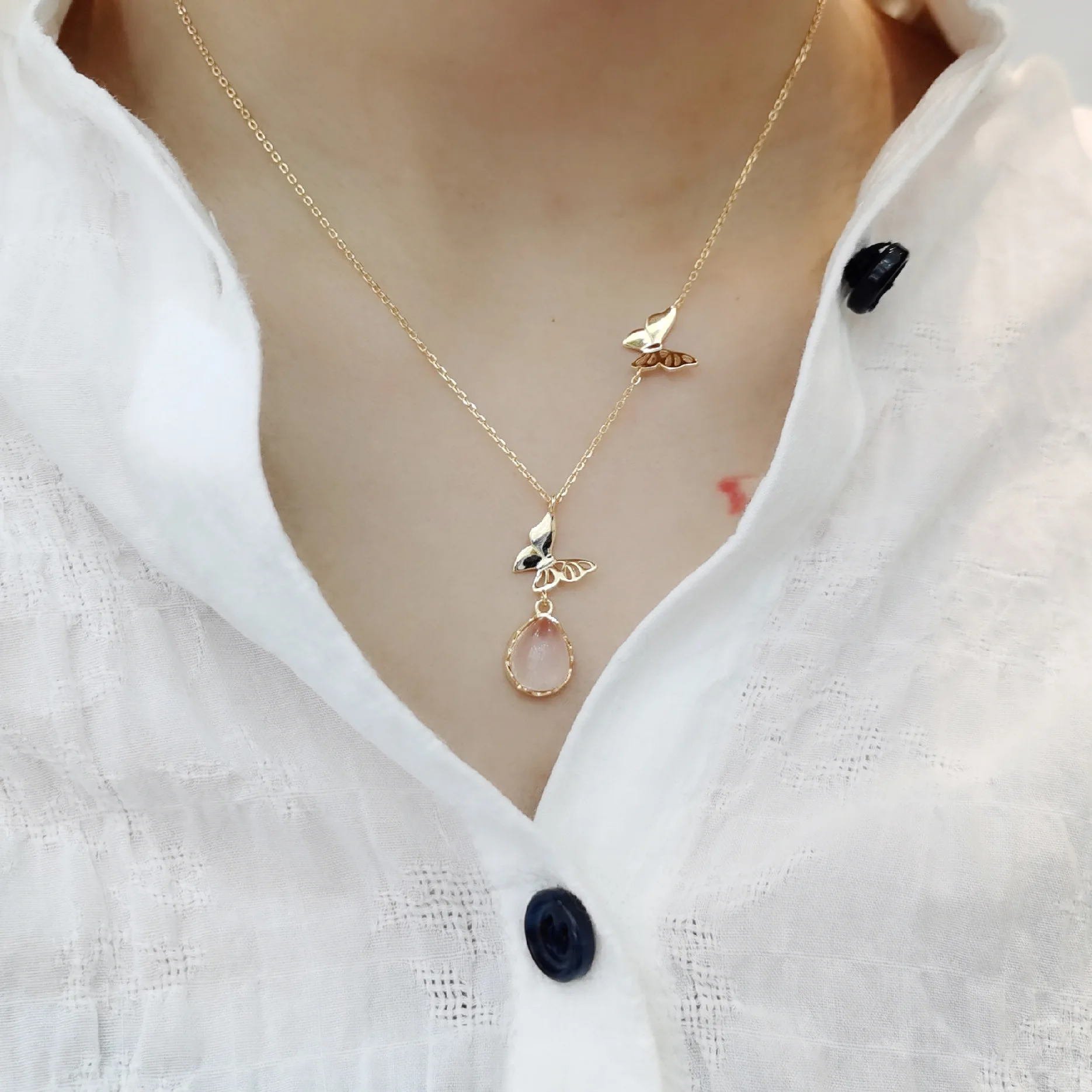butterfly pink crystal fashion necklace woman 100% 925 Sterling silver nacklace Jewelry Clavicle chain pendant charms women gift